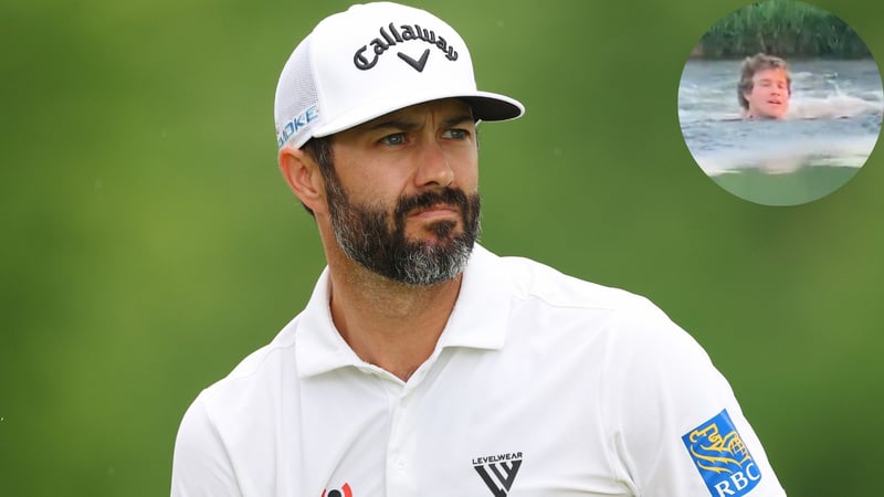 Ein Fan holt Adam Hadwin's Golfschläger aus dem Hindernis bei der PGA Championship 2024. (Foto: Getty)