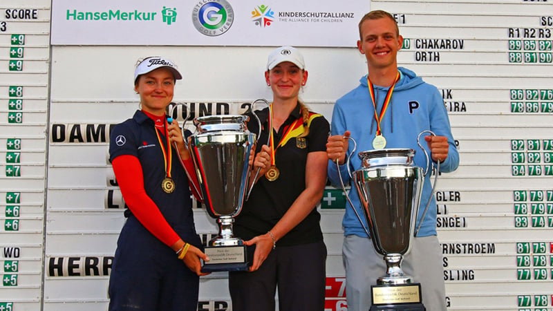 Die Sieger der German International Championship: Antonia Steiner, Johanna Janisch und Neo Berg.