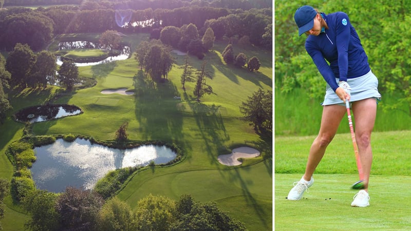 Die wunderschöne Kulisse des Golfclubs Hamburg-Ahrensburg und die deutsche Lochspielmeisterin Alena Oppenheimer (AK30). (Foto: DGV)