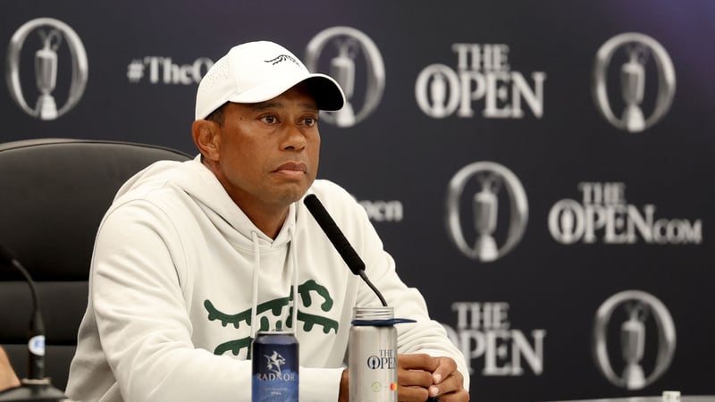 Tiger Woods spricht bei der British Open Championship 2024 über den Ryder Cup. (Foto: Getty)