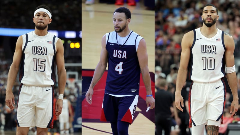 Drei der US-Basketball-Stars für Olympia 2024: Devin Booker, Stephen Curry und Jayson Tatum. (Fotos: Getty)