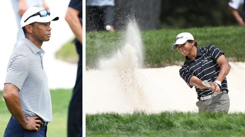 Tiger Woods und Sohn Charlie gemeinsam bei dessen USGA-Debüt. (Fotos: Getty)