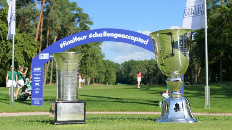 Die Pokale: Um diese Trophäen wird im Final Four am 3./4. August im GC München-Riedhof gespielt. (Foto: DGV/Kirmaier)