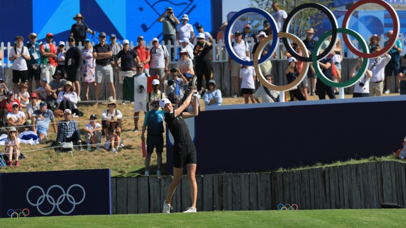 Esther Henseleit am ersten Abschlag der zweiten Runde des Damen-Golfturniers bei Olympia 2024. (Foto: Getty)