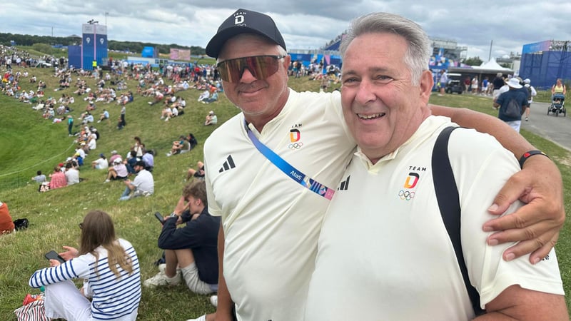 Uli Eckhardt, Bundestrainer der Herren-Elite (links) und Claus Kobold, Präsident des Deutschen Golf Verbandes, bei den Olympischen Spielen. (Foto: Deutscher Golf Verband)