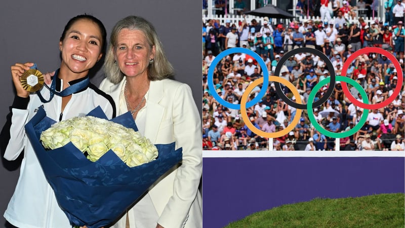 Lydia Ko erhält von LPGA Commissioner Mollie Marcoux Samaan 27 Rosen für die 27 Punkte, die für den Einzug in die Hall of Fame nötig sind. (Fotos: LPGA Twitter und Getty)