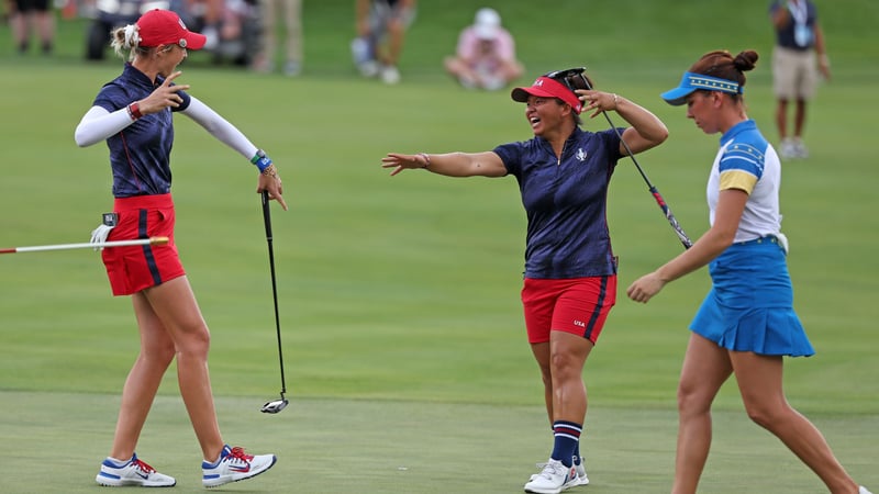 Solheim Cup 2024: Nelly Korda und Megan Khang überzeugten bei den Freitags-Fourballs. (Foto: Getty)