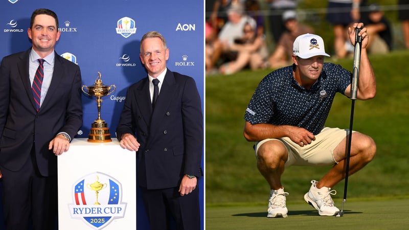 Keegan Bradley und Luke Donald präsentieren die Ryder-Cup-Trophäe 2025, während Bryson DeChambeau kreativ mit seinem Putter wird. Die Back Nine. (Fotos: Getty)