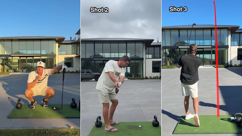 Bryson DeChambeau geht gerade mit einer Hole-in-One-Challenge viral. (Fotos: Screenshots/@brysondechambeau/Instagram)