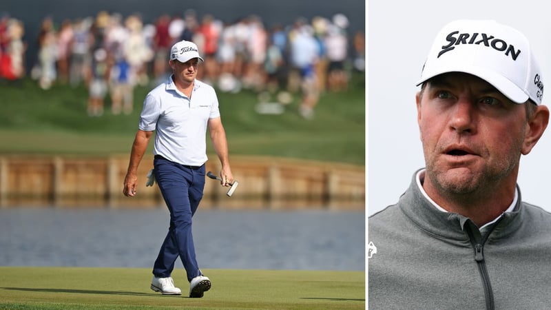 Bud Cauley tritt auf Lucas Glover Ball in der Finalrunde der Players Championship der PGA Tour. (Fotos: Getty)