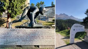 Cresta Rider Statue und Starterhäuschen des Olympia Bob Runs (Fotos Jürgen Linnenbürger)