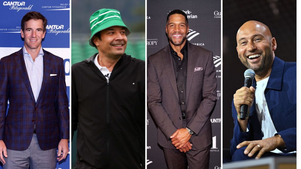 Vier der neuen Investoren des TGL-Teams "New York Golf Club". Von links: Eli Manning, Jimmy Fallon, Michael Strahan, Derek Jeter. (Quelle: Getty)